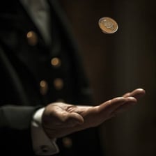 A coin being flipped into the air for a decision.