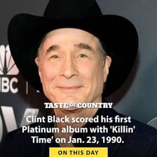 Country singer Clint Black wearing a black cowboy hat