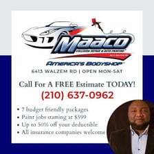 A MAACO auto body repair shop bearing the company’s recognizable branding.