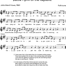 Sheet music displaying lyrics from “The Battle Hymn of the Republic.”