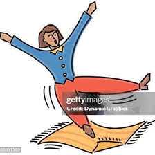 An illustration of a rug being pulled away from beneath a person's feet.