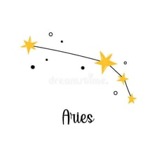 An illustration of the Aries zodiac symbol and constellation.