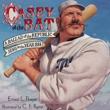 An illustration of Casey standing at bat in a baseball game