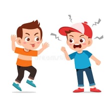Young children having a brief argument in a kindergarten classroom