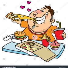 Illustration of someone eating food quickly