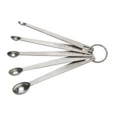 A measuring spoon holding a small amount of an ingredient