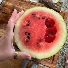 A whole melon showing its thick outer rind