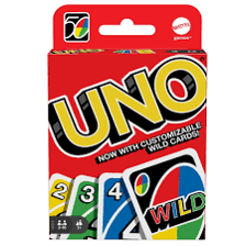 Colorful UNO cards spread beside an UNO deck.