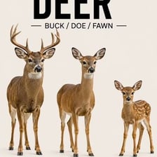 A male deer, or buck, beside a male sheep, or ram.