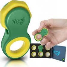 A stress ball and fidget spinner displayed as tactile sensory tools