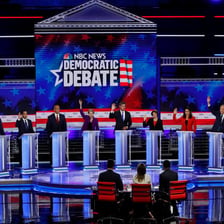 Political candidates participating in a televised debate.