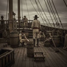 A boatswain aboard a ship making a quiet call.