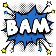A comic-style impact with the word “BAM” displayed as a sound effect.