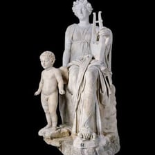 A statue or artistic depiction of Erato, the Greek Muse of poetry