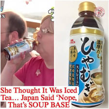 A person making a slurping sound while drinking soup