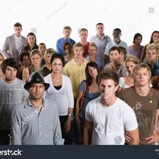 A complete group of people gathered together.