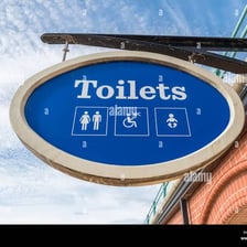 A restroom marked with a British-style loo sign