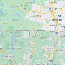 A map showing Connecticut next to Massachusetts in New England.