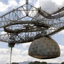 A radio telescope aimed at the sky for signals from possible extraterrestrial sources.