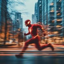 A runner moving quickly down a street.