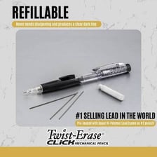 A mechanical pencil beside a thin graphite lead refill.