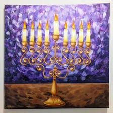 A menorah showing melted wax around its candle holders.