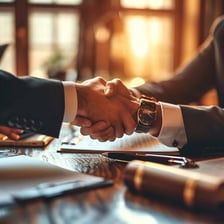 Two people shaking hands to confirm an agreement