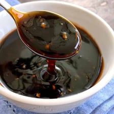 A teriyaki dish with a glossy sauce coating.
