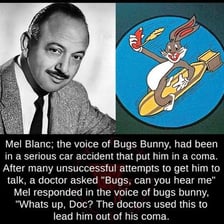 A portrait of voice actor Mel Blanc, who voiced Bugs Bunny.