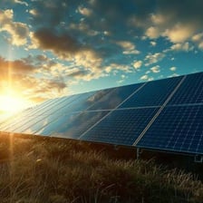 Solar panels generating energy in sunlight.