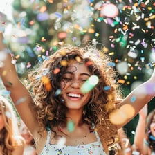 A person enjoying and celebrating a pleasurable experience.