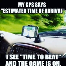 A car navigation display showing an estimated arrival time.