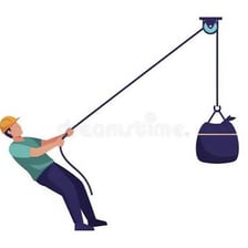 A person exerting maximum effort while pulling a rope