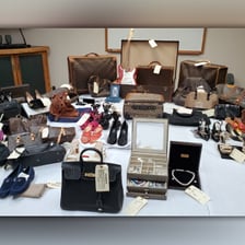 A police display of recovered stolen property