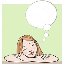 An illustration of a person imagining a scene in a thought bubble