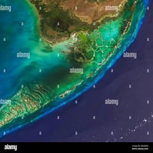 An aerial view of the chain of islands known as the Florida Keys.