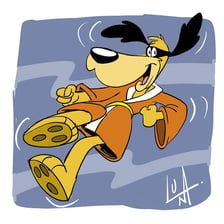 A cartoon character reacting with mild frustration.