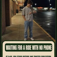 A person waiting outdoors for someone to pick them up.