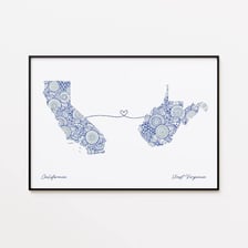 A map highlighting West Virginia and California.