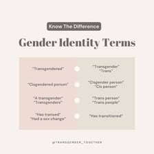 An educational illustration contrasting cisgender and transgender terms