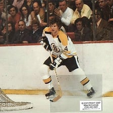 Former hockey player Bobby Orr on the ice.