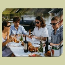 Two couples dining together on a double date.