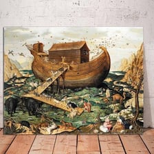 An illustration of Noah’s Ark resting on a mountain after the flood.