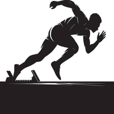 A runner crouched in starting blocks, prepared for a race.