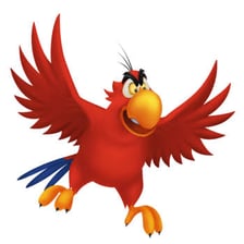 A red-feathered parrot character from Disney’s Aladdin
