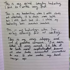A sample of cramped, messy handwriting that is difficult to read.