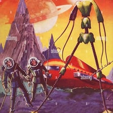 Illustration of extraterrestrial aliens in a science-fiction setting