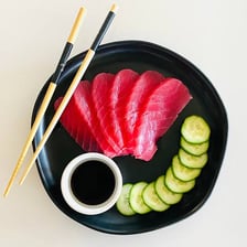 A tuna, a fish commonly used for sushi and sashimi.