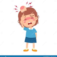 An illustrated person reacting to a painful bump