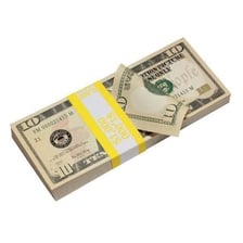 A stack of ten-dollar bills in a cash register.